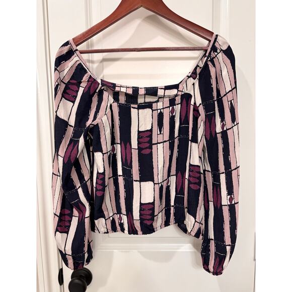 Anthropologie The Odells Eloise Purple Abstract Elastic Waist Blouse Size Small - Picture 4 of 9